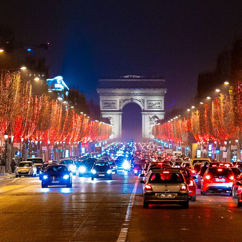 Christmas lights illuminating the Champs-Élysées in Paris