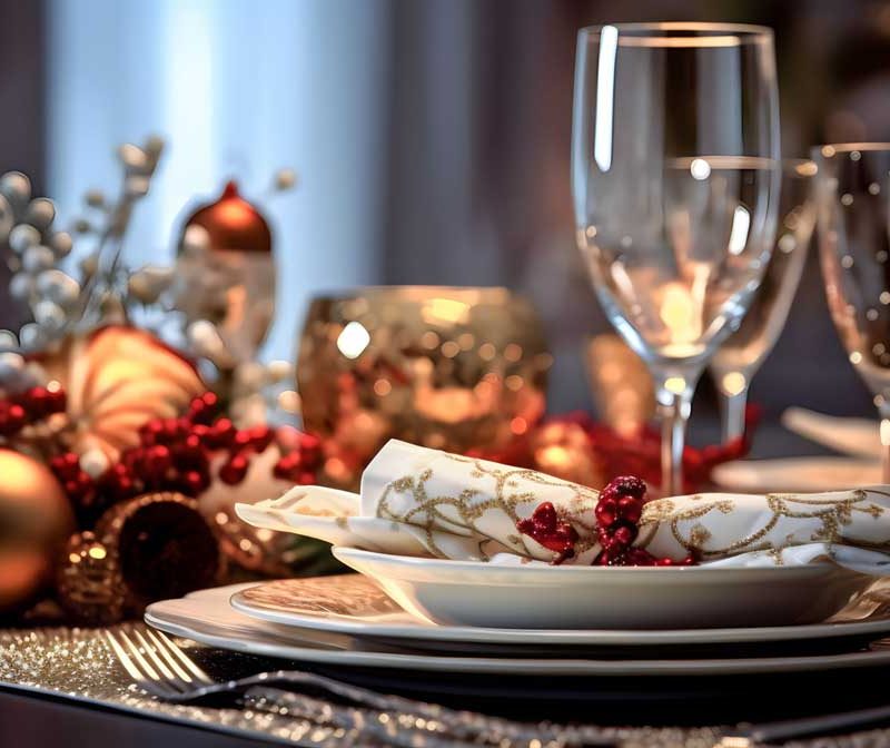 A table set for a New Year's Eve dinner, celebrating New Year's Eve 2024 in Seville