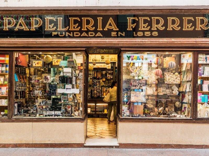 The charming facade of Papelería Ferrer in Seville, a hidden gem in the city